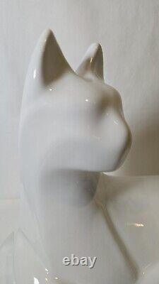 Vintage 1990 Haeger Large White Ceramic Art Deco Cat Statue #6063 See Photos