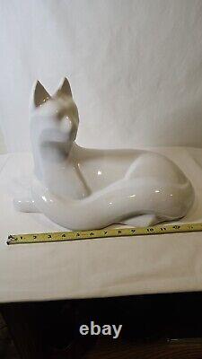 Vintage 1990 Haeger Large White Ceramic Art Deco Cat Statue #6063 See Photos