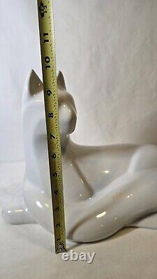 Vintage 1990 Haeger Large White Ceramic Art Deco Cat Statue #6063 See Photos