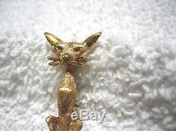 Vintage 750 / 18k Yellow Gold Italy Art Deco Sitting Kitty Cat Brooch Pin