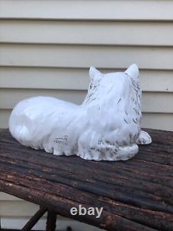 Vintage 80s 1983 Homco Realistic White Persian Cat Glass Eyes Figurine Doorstop