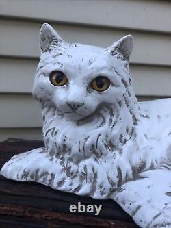 Vintage 80s 1983 Homco Realistic White Persian Cat Glass Eyes Figurine Doorstop
