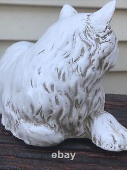 Vintage 80s 1983 Homco Realistic White Persian Cat Glass Eyes Figurine Doorstop