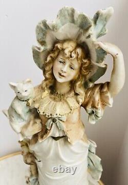 Vintage Antique Carl Schneider Bisque Porcelain Girl & Boy Figures With Cat&Dog