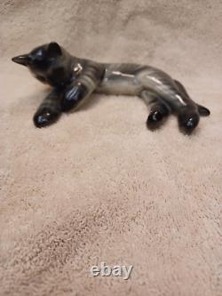 Vintage Arabia Finland Ceramic Laying Down Cat Figurine Michael Schilkin 1950's
