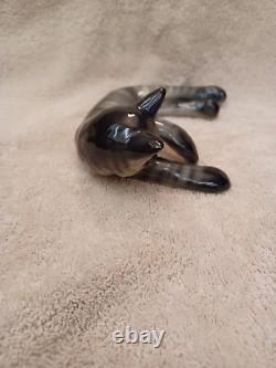 Vintage Arabia Finland Ceramic Laying Down Cat Figurine Michael Schilkin 1950's