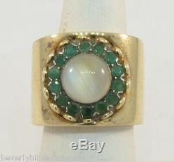 Vintage Art Deco 14k Yellow Gold Cat's Eye Chrysoberyl Emerald Flower Shape Ring