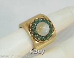 Vintage Art Deco 14k Yellow Gold Cat's Eye Chrysoberyl Emerald Flower Shape Ring