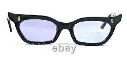 Vintage Art Deco 1950's Sunglasses Black MID Century Unisex Cat Eye Purple Lens