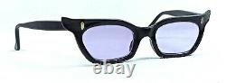 Vintage Art Deco 1950's Sunglasses Black MID Century Unisex Cat Eye Purple Lens