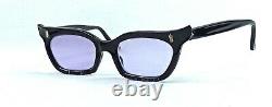 Vintage Art Deco 1950's Sunglasses Black MID Century Unisex Cat Eye Purple Lens