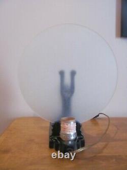 Vintage Art Deco Black Cat At The Moon Frosted Glass 11 Tall Electric Lamp