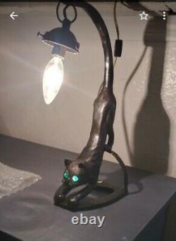 Vintage Art Deco Black Cat With Green Eyes Lamp