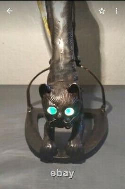 Vintage Art Deco Black Cat With Green Eyes Lamp