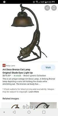 Vintage Art Deco Black Cat With Green Eyes Lamp