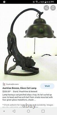 Vintage Art Deco Black Cat With Green Eyes Lamp