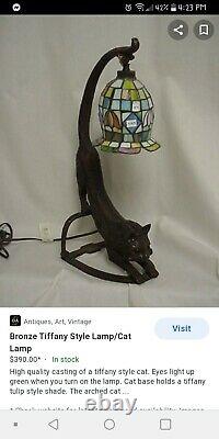 Vintage Art Deco Black Cat With Green Eyes Lamp