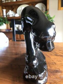 Vintage Art Deco Black Panther Big Cat Ceramic Statue Figurine
