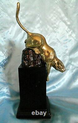 Vintage Art Deco Brass Cougar Panther Cat Pedestal Statue Figurine