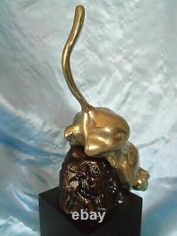 Vintage Art Deco Brass Cougar Panther Cat Pedestal Statue Figurine