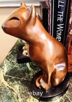 Vintage Art Deco Bronze Cat Sculpture Signed Floyd Dewitt
