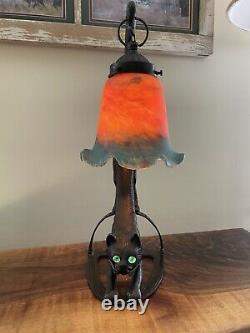 Vintage Art Deco Bronze Crouching Cat Lamp