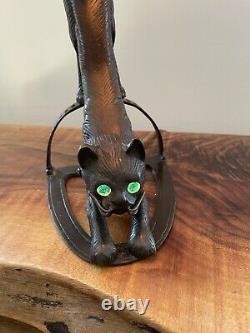 Vintage Art Deco Bronze Crouching Cat Lamp