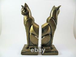 Vintage Art Deco Bronze Tone Egyptian Siamese Cat Bookends