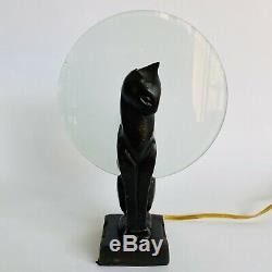 Vintage Art Deco Cast Metal Cat Figure Figural Table Lamp Light Frankart Style