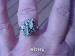 Vintage Art Deco Cat's Eye Chrysoberyl Diamond Ring 18k White Gold