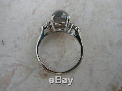 Vintage Art Deco Cats Eye & Diamond Ring in 14k White Gold