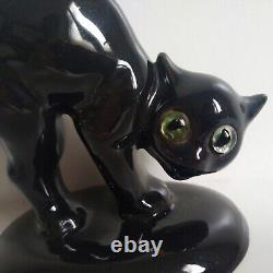 Vintage Art Deco Ceramic Black Cat Long Tail Pretzel Ring Holder