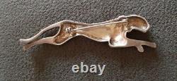 Vintage Art Deco Fine Sterling Silver Marcasite Cheetah Cat Figural Pin Brooch