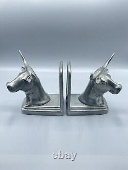 Vintage Art Deco Frankart SARSAPARILLA Bookends Bulls Horns Solid 1991 EUC