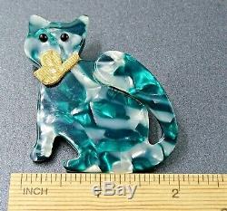 Vintage Art Deco GENUINE Signed LEA STEIN Paris Collectable Brooch Pin Green Cat