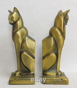 Vintage Art Deco Geometric Moernist Cat brass bookends book ends ca1935