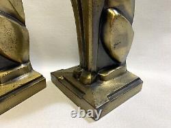Vintage Art Deco, Heavy, Bronze, (maybe Cornell) Cubist Cat Bookends 7 3/4