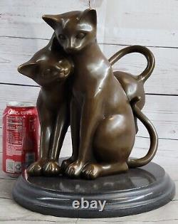 Vintage Art Deco Hot cast bronze cat feline dark patina Elegant Sculpture