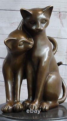 Vintage Art Deco Hot cast bronze cat feline dark patina Elegant Sculpture Artwor