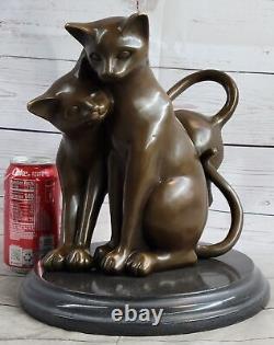 Vintage Art Deco Hot cast bronze cat feline dark patina Elegant Sculpture Decor