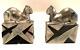 Vintage Art Deco Pompeian Bronze Egyptian Cat Bookends Bronze With Silver Finish
