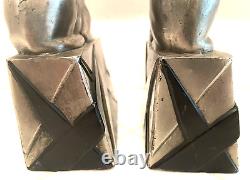 Vintage Art Deco Pompeian Bronze Egyptian Cat Bookends Bronze With Silver Finish