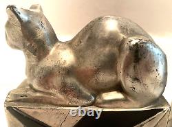 Vintage Art Deco Pompeian Bronze Egyptian Cat Bookends Bronze With Silver Finish