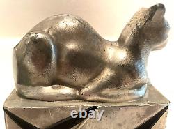 Vintage Art Deco Pompeian Bronze Egyptian Cat Bookends Bronze With Silver Finish