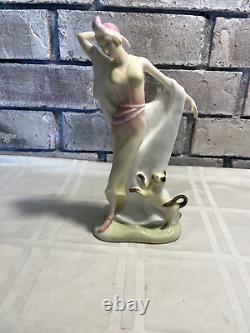 Vintage Art Deco Royal Doulton Porcelain Dancer Harriet & Siamese Cat Figurine