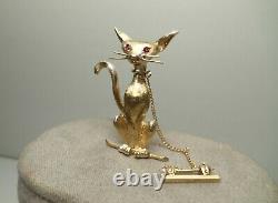 Vintage Art Deco Siamese/Sphnyx Cat Brooch / Pin 14K Gold Ruby Eyes Engel Bros