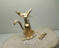 Vintage Art Deco Siamese/Sphnyx Cat Brooch / Pin 14K Gold Ruby Eyes Engel Bros
