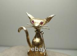 Vintage Art Deco Siamese/Sphnyx Cat Brooch / Pin 14K Gold Ruby Eyes Engel Bros