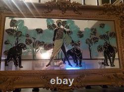 Vintage Art Deco Style Framed Mirror Sunwest Screen Graphics Black Panther Cat