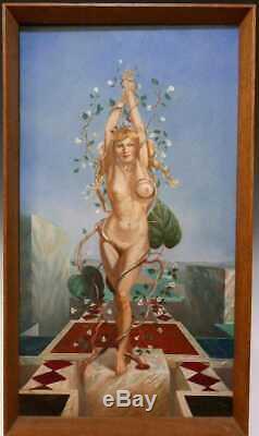 Vintage Art Deco Style Mystical Nude Oil Painting by Guy S Fairlamb